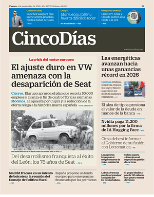 Prima pagina Cinco Días di oggi - Quotidiano finanza