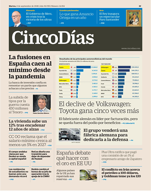 Prima pagina Cinco Días di oggi - Quotidiano finanza