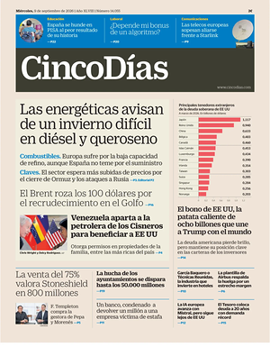 Prima pagina Cinco Días di oggi - Quotidiano finanza