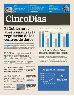 Prima pagina Cinco Días di oggi - Quotidiano finanza
