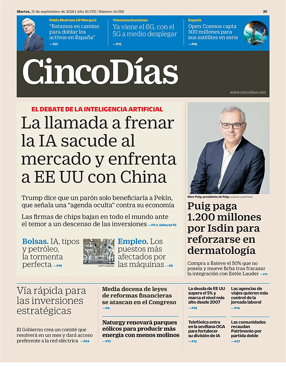 Portada Cinco Días de hoy - Quiosco 15 septiembre 2026