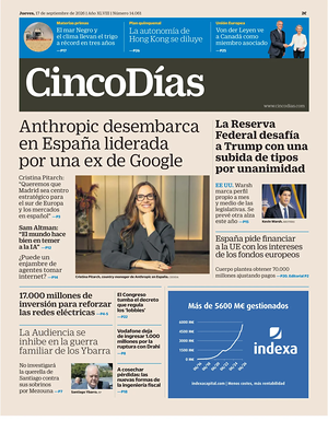Prima pagina Cinco Días di oggi - Quotidiano finanza