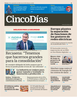 Prima pagina Cinco Días di oggi - Quotidiano finanza