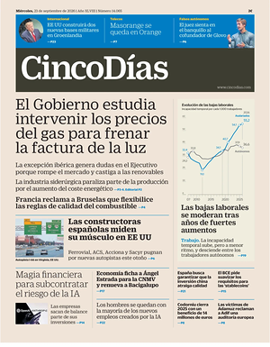 Prima pagina Cinco Días di oggi - Quotidiano finanza
