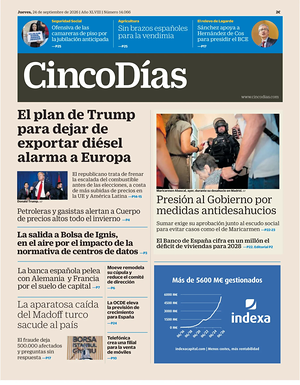 Prima pagina Cinco Días di oggi - Quotidiano finanza