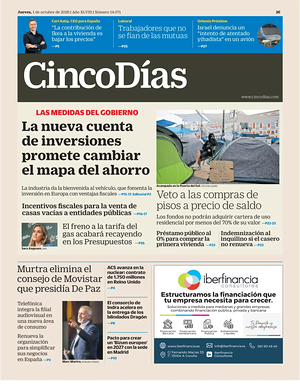 Prima pagina Cinco Días di oggi - Quotidiano finanza
