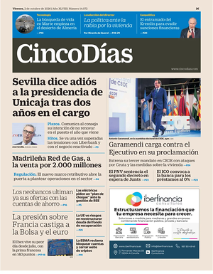 Prima pagina Cinco Días di oggi - Quotidiano finanza