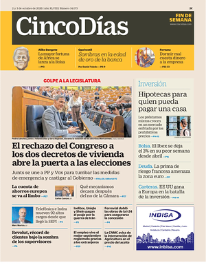 Prima pagina Cinco Días di oggi - Quotidiano finanza