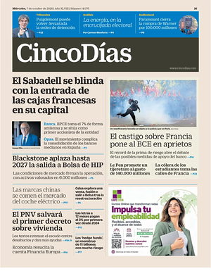 Prima pagina Cinco Días di oggi - Quotidiano finanza