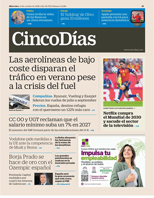 Prima pagina Cinco Días di oggi - Quotidiano finanza