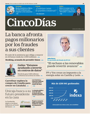 Prima pagina Cinco Días di oggi - Quotidiano finanza
