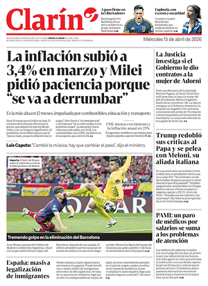 Prima pagina Clarín di oggi - Quotidiano estero