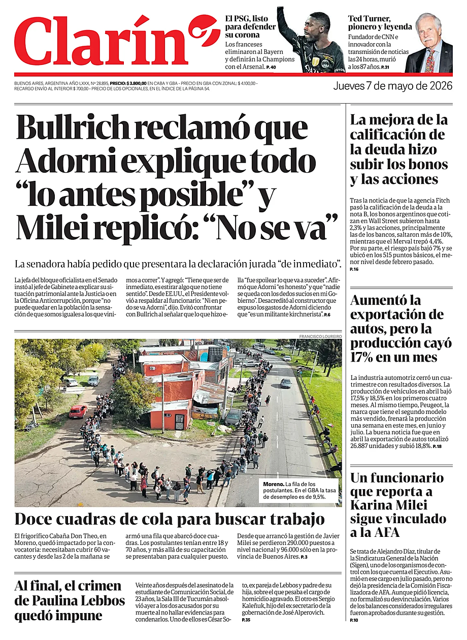Tapa de Clarín de hoy