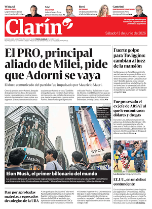 Prima pagina Clarín di oggi - Quotidiano estero
