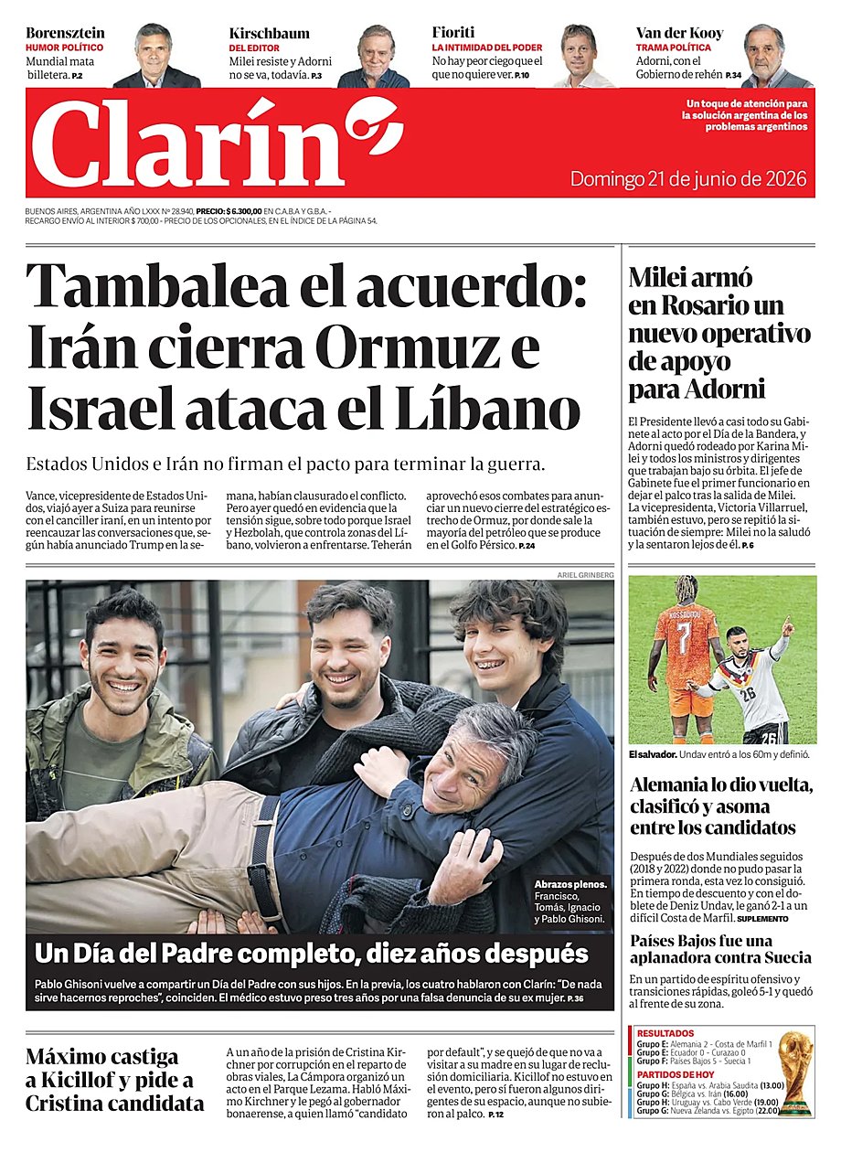 Tapa de Clarín de hoy