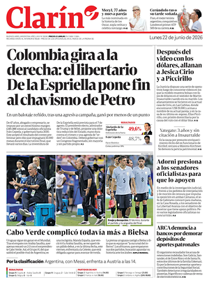 Prima pagina Clarín di oggi - Quotidiano estero