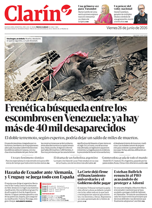 Prima pagina Clarín di oggi - Quotidiano estero