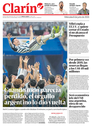 Prima pagina Clarín di oggi - Quotidiano estero
