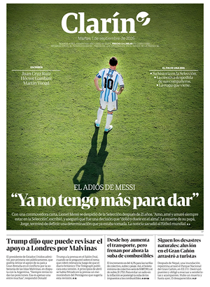 Prima pagina Clarín di oggi - Quotidiano estero