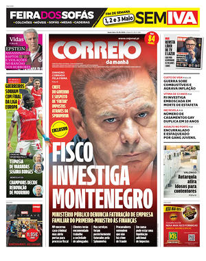 Capa de Correio da Manhã de hoje - Jornal nacionais