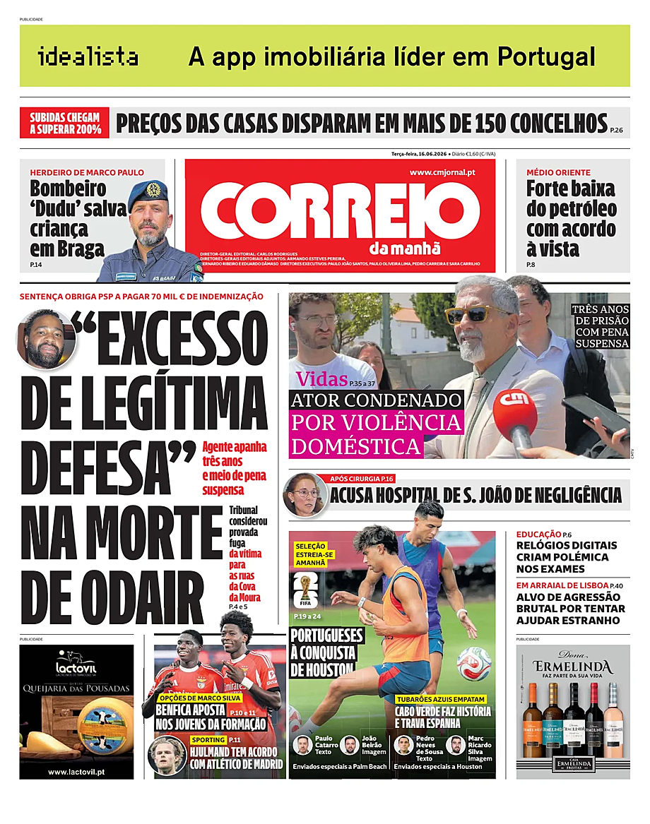 Capa de Correio da Manhã de hoje - Imprensa 16 Junho 2026