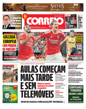 Capa de Correio da Manhã de hoje - Jornal nacionais