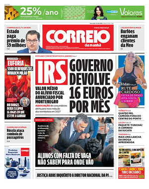 Capa de Correio da Manhã de hoje - Jornal nacionais