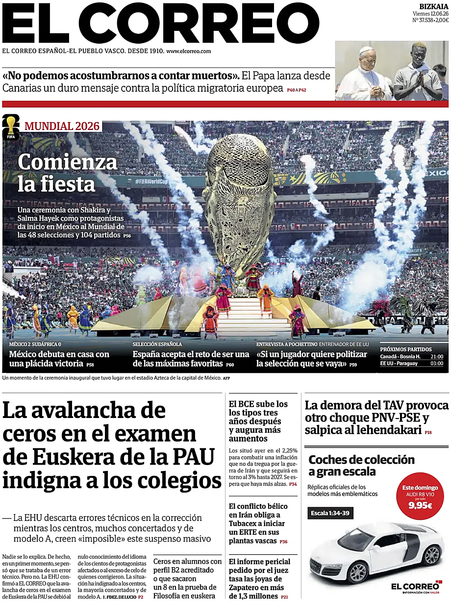 Portada El Correo de hoy - Quiosco 12 junio 2026