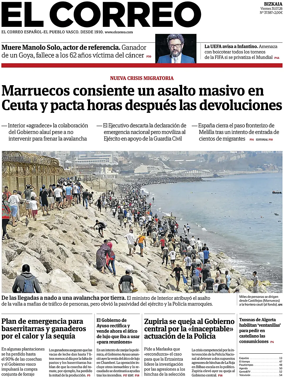 Portada El Correo de hoy - Quiosco 31 julio 2026