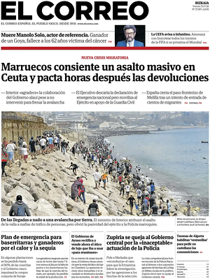 Prima pagina El Correo di oggi - Quotidiano nacional