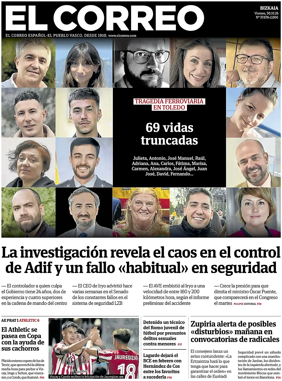 Portada El Correo de hoy - Quiosco 30 octubre 2026