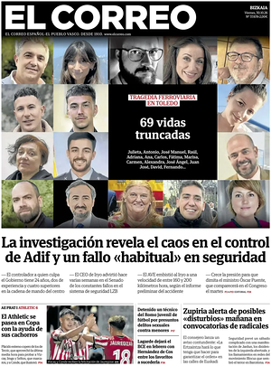 Prima pagina El Correo di oggi - Quotidiano nacional