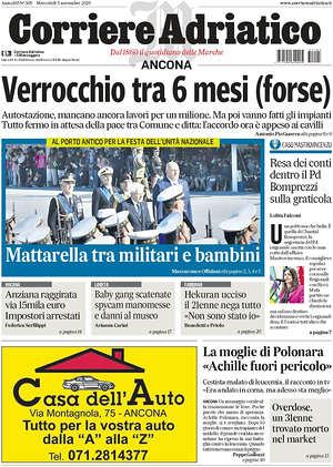 Prima pagina Corriere Adriatico (Ancona) di oggi - Quotidiano regionale