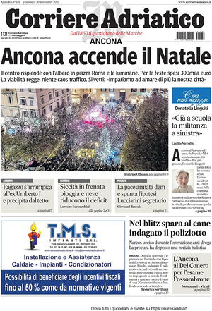 Prima pagina Corriere Adriatico (Ancona) di oggi - Quotidiano regionale