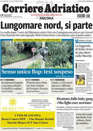 Prima pagina Corriere Adriatico (Ancona) di oggi - Quotidiano regionale