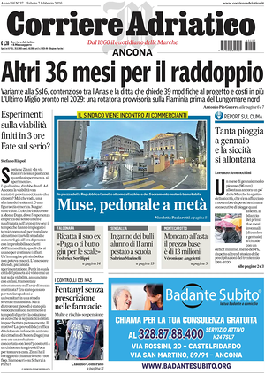 Prima pagina Corriere Adriatico (Ancona) di oggi - Quotidiano regionale