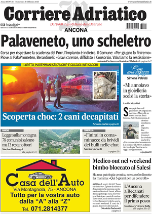 Prima pagina Corriere Adriatico (Ancona) di oggi - Quotidiano regionale