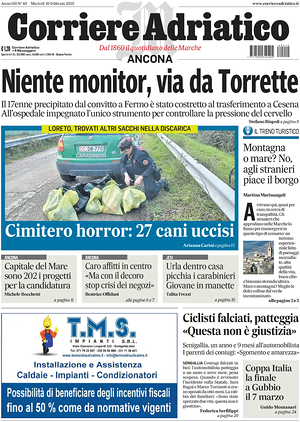 Prima pagina Corriere Adriatico (Ancona) di oggi - Quotidiano regionale