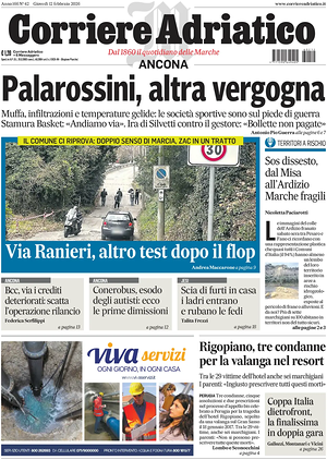 Prima pagina Corriere Adriatico (Ancona) di oggi - Quotidiano regionale