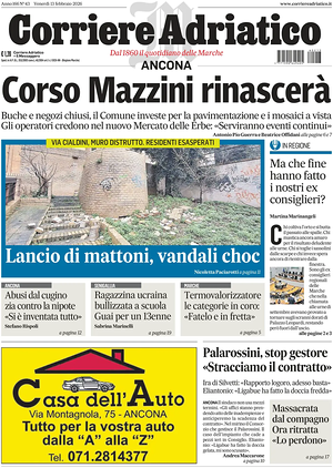 Prima pagina Corriere Adriatico (Ancona) di oggi - Quotidiano regionale