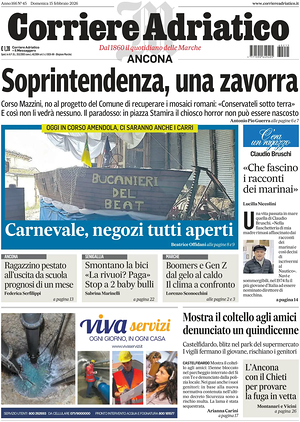 Prima pagina Corriere Adriatico (Ancona) di oggi - Quotidiano regionale