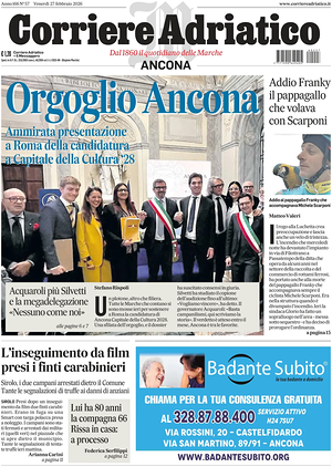 Prima pagina Corriere Adriatico (Ancona) di oggi - Quotidiano regionale