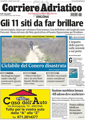 Prima pagina Corriere Adriatico (Ancona) di oggi - Quotidiano regionale