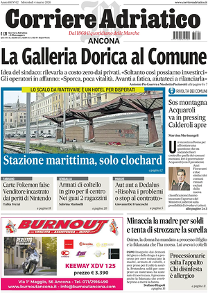 Prima pagina Corriere Adriatico (Ancona) di oggi - Quotidiano regionale