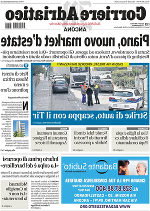 Prima pagina Corriere Adriatico (Ancona) di oggi - Quotidiano regionale