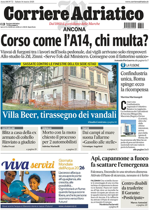 Prima pagina Corriere Adriatico (Ancona) di oggi - Quotidiano regionale
