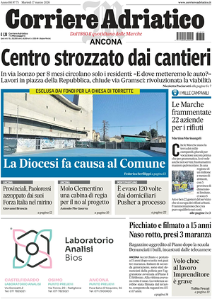 Prima pagina Corriere Adriatico (Ancona) di oggi - Quotidiano regionale
