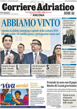 Prima pagina Corriere Adriatico (Ancona) di oggi - Quotidiano regionale