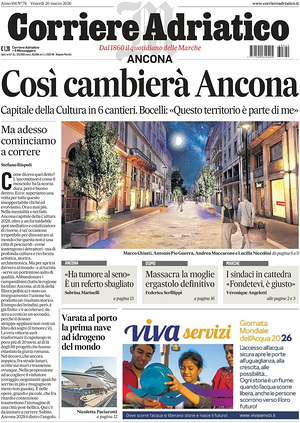 Prima pagina Corriere Adriatico (Ancona) di oggi - Quotidiano regionale