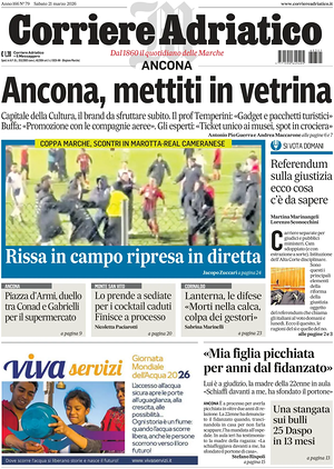 Prima pagina Corriere Adriatico (Ancona) di oggi - Quotidiano regionale